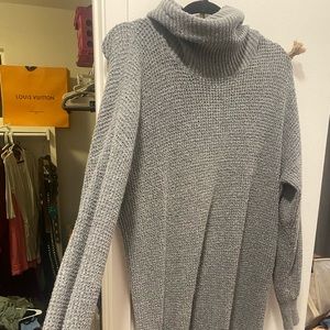 Gray Loose Turtleneck Sweater Dress